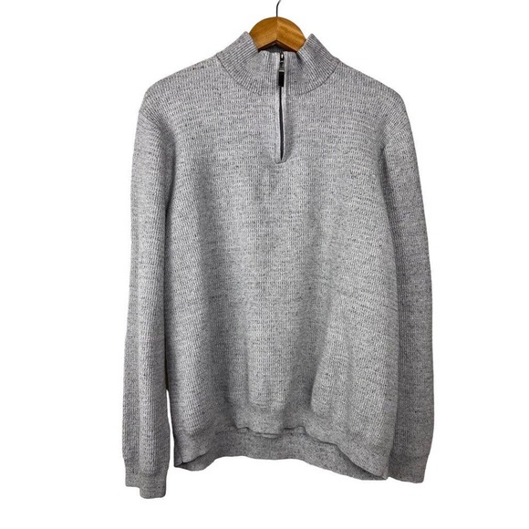 Tasso Elba Men's XXL Light Gray Mock Neck 1/4 Zip Cotton Knit Pullover Sweater - Picture 1 of 7